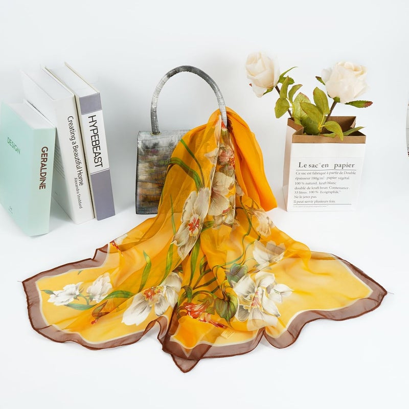 E-Clover Herebuy - Unique Women's Floral Scarves: Chiffon Flowers & Birds Printed Scarf - Image 4
